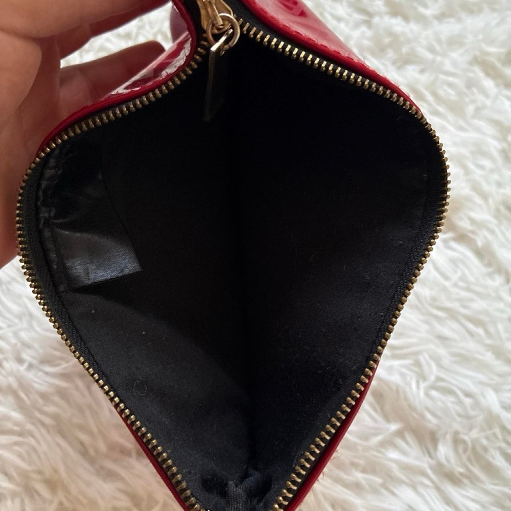 YSL red small makeup pouch with repeating text pattern - Picture 6 of 7